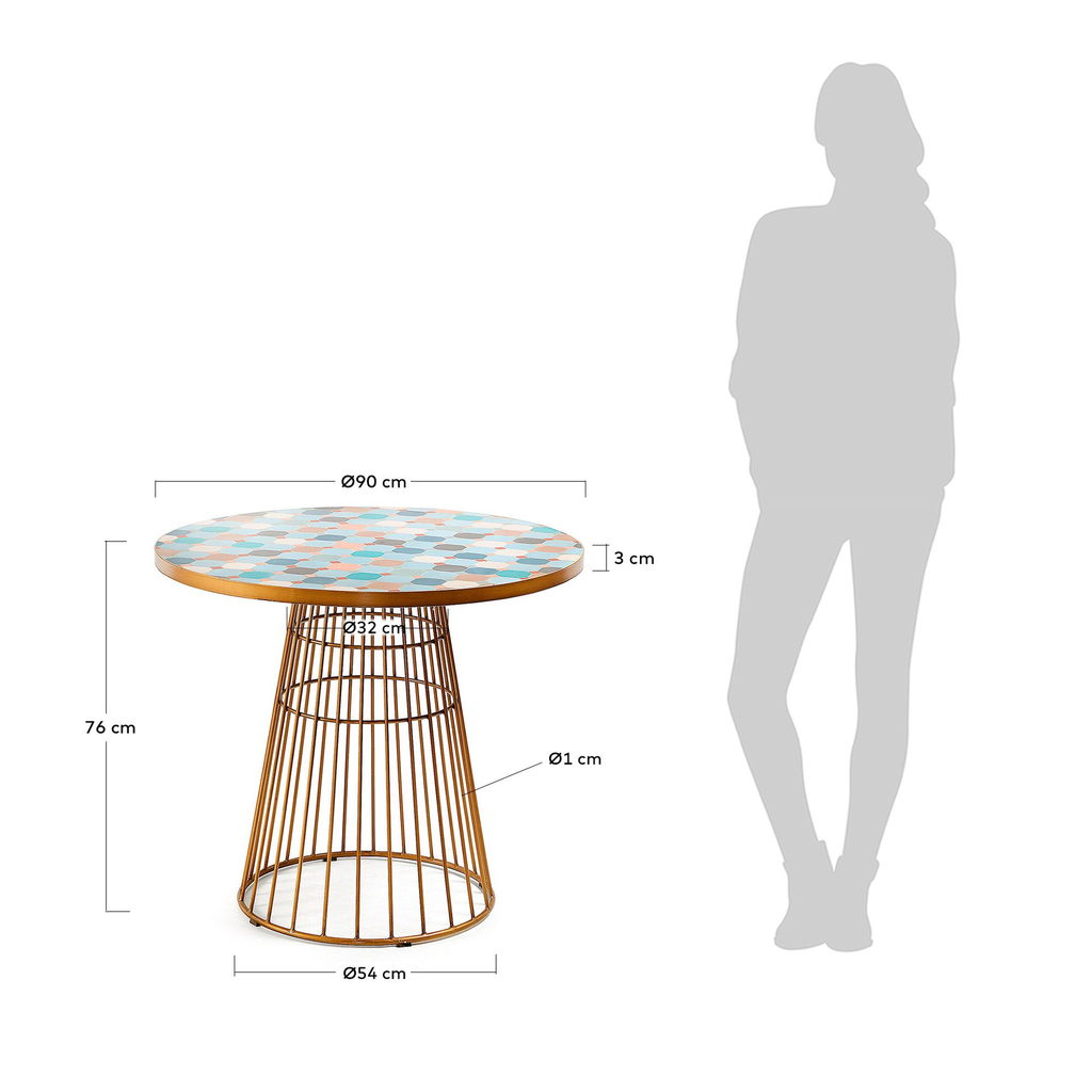 Elsa mesa de comedor Ø 90 mosaico multicolor // Outlet_853